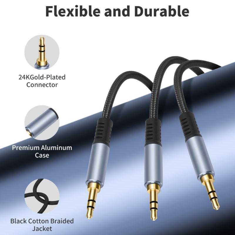 3.5mm TRS Y Splitter Adapter Cord Combines or Split Sound Signal for Speakers and Headphones Use with Music Player