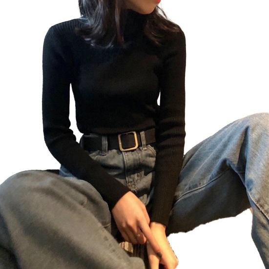 Women Sweater Turtleneck Long Sleeve Slim Fit Knitting Tops Solid Color Soft Elastic Fabric