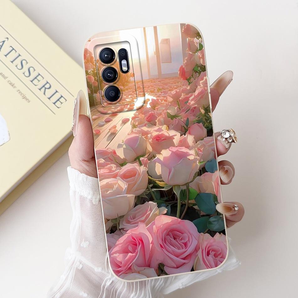 For OPPO Reno6 CPH2235 Elegant Sunflower Tulip Printed Phone Case For Oppo Reno 6 4G Soft Silicone Shockproof Cases