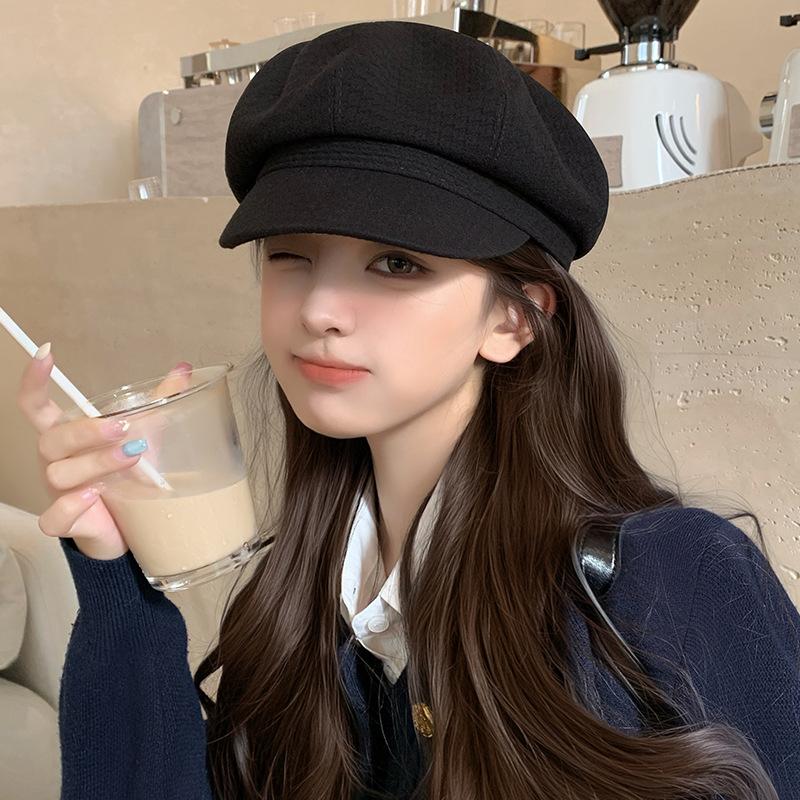 

Детский берет новый осень и зима большой обхват головы показывающий лицо маленький художник черный газетчик ретро универсальный восьмиугольный берет M（54-60cm）