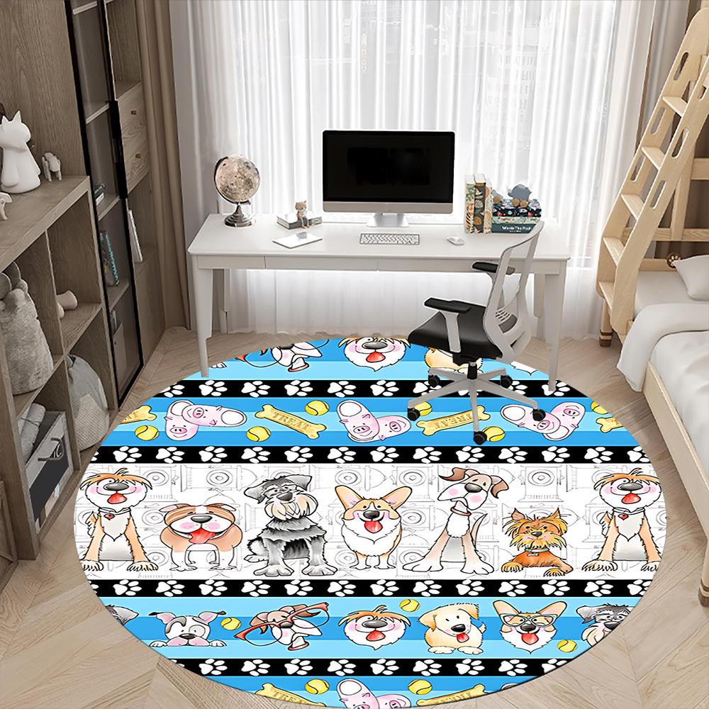 1pc Dogs Paw Prints Office Round Rug, Non-slip, Soft and Durable Office Rug for Interior Decoration, Perfect for Office, Beautiful Decoration Yy260323