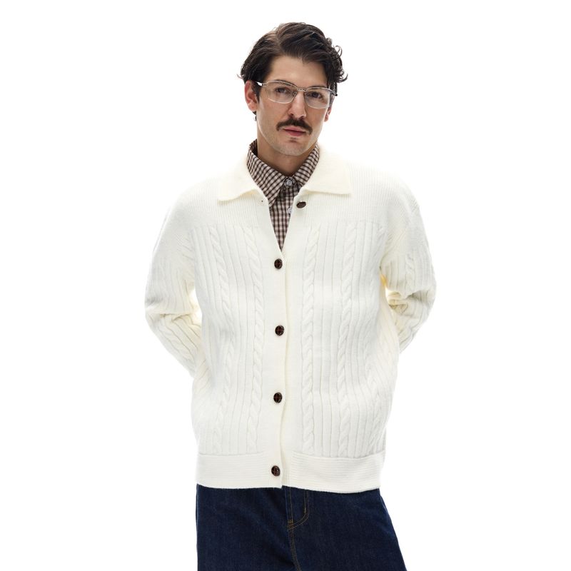 

Madwitch Autumn and Winter Retro Twist Pattern Knit Sweater Unisex Loose Casual Relaxed Cardigan Jacket Trendy White Apricot X L