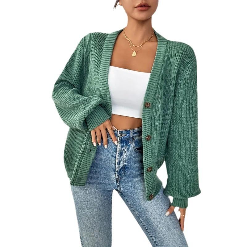 Women S V Neck Long Sleeve Solid Color Knit Cardigan Casual Sweater S
