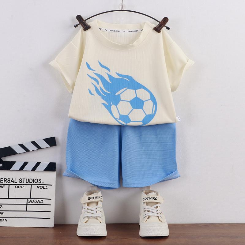 Set Maglietta a Maniche Corte e Pantaloncini per Bambini Texture a Nido d'Ape Sottile Estivo Casual per Ragazzi Ragazze Abbigliamento Quotidiano Uso Domestico Vita Elastica
