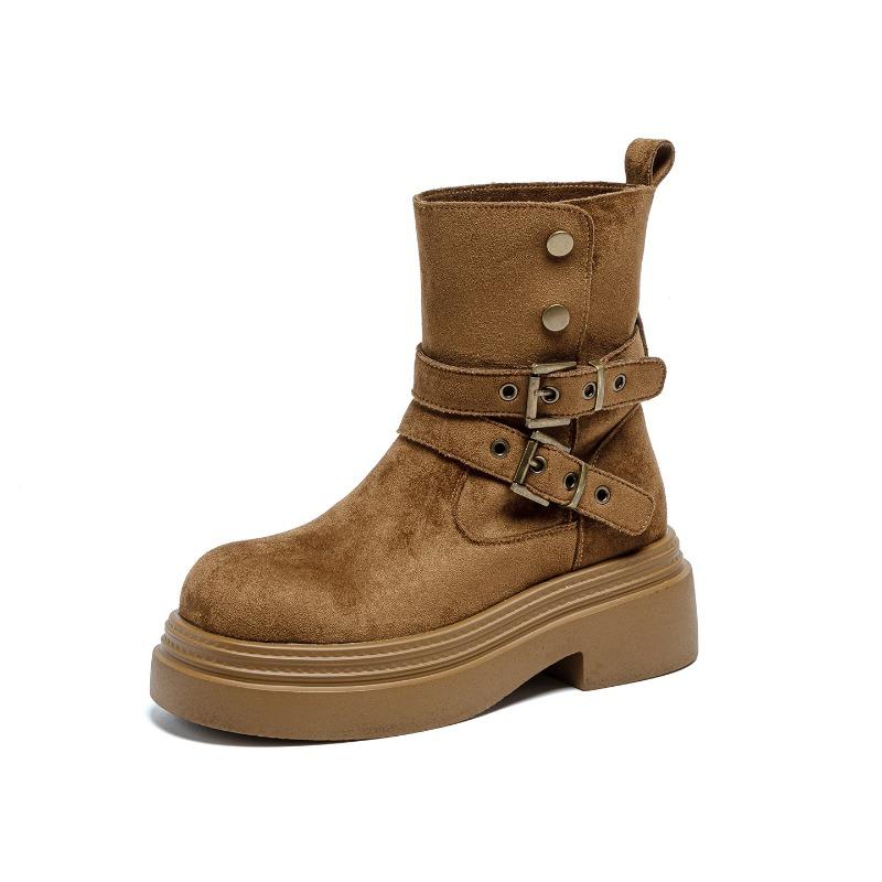 New autumn women's shoes casual fashion medium boots velvet warm heightening short boots women's thick-soled Martin boots women's