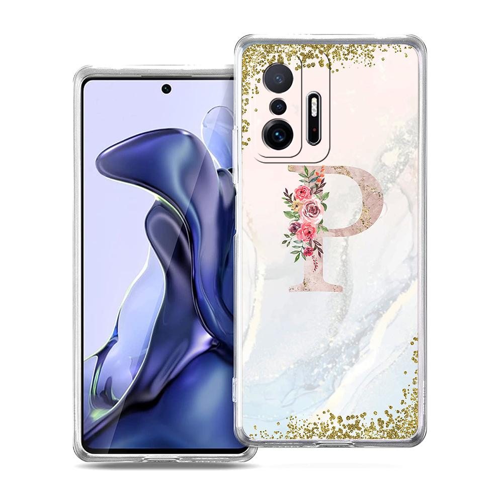 

Прозрачный чехол для телефона для Xiaomi Mi 15 14 13 12 11 Ultra 14T 13T Poco X3 NFC F3 F6 Pro Lite 5G Мягкий чехол Розовые цветы Буква Xiaomi 12