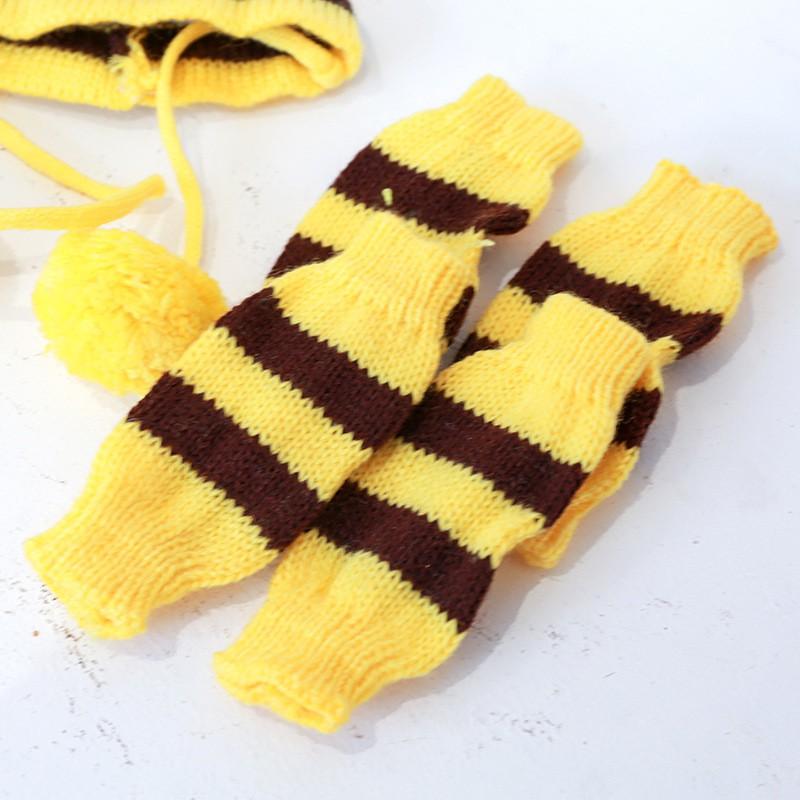 Pet Winter Warmth Set: Knitted Hat Scarf Paw Covers Small Dogs Cats Rainbow Pink Brown Yellow