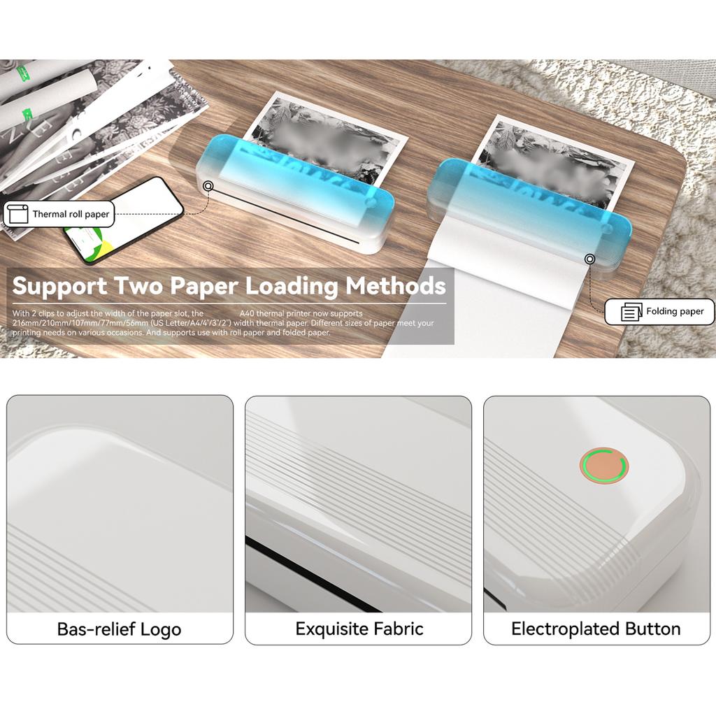 Peripage P40 A4 Portable Thermal Printer Wireless Mobile Photo Printer Support 2   3   4   216mm 210mm A4&A5 Paper