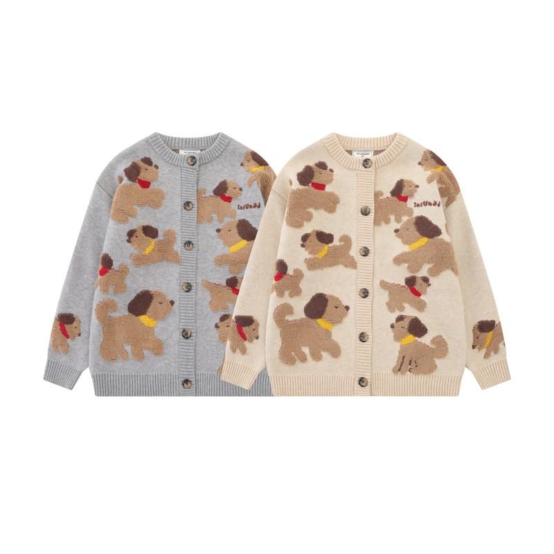 American Vintage Cartoon Dog Fluffy Knit Cardigan Loose Fit Casual Sweater Couples