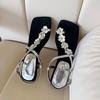 Fashion French Transparent Strap Flip-flops Fairy Shoes for Outerwear, 2025 New Summer Rhinestone High-end Flat Sandals