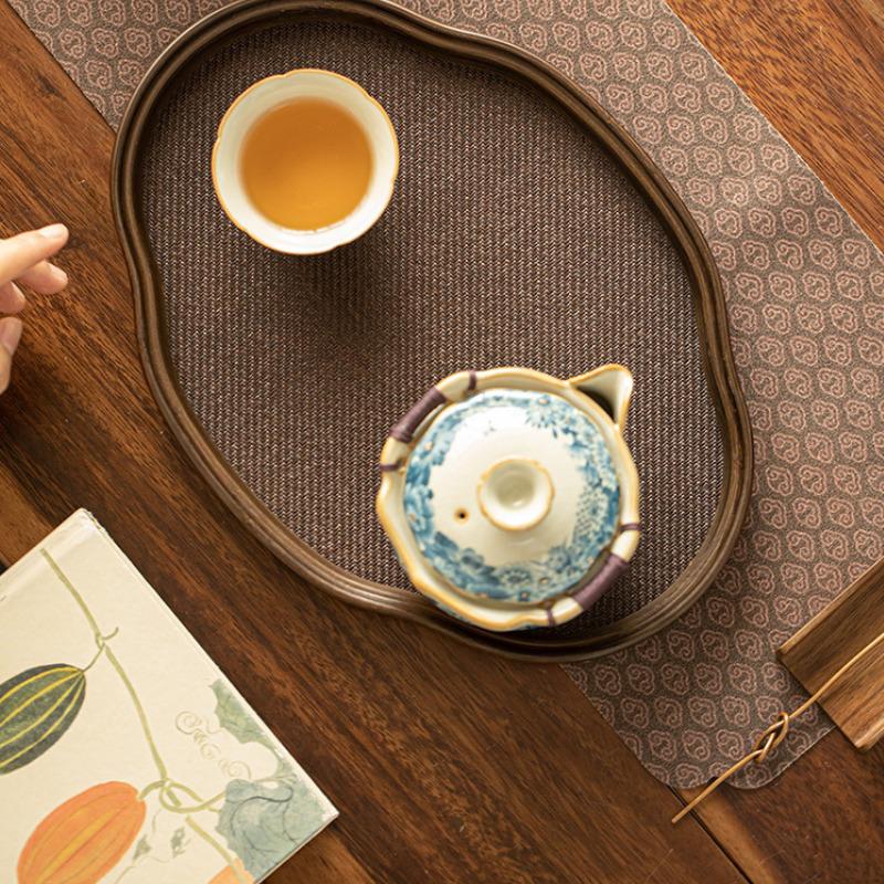 Chinese Bamboo Handmade Tea Tray Zen Crabapple Teapot Holder Traditional Tea Board Dishes For Serving Fruit Plate Teaware Craft