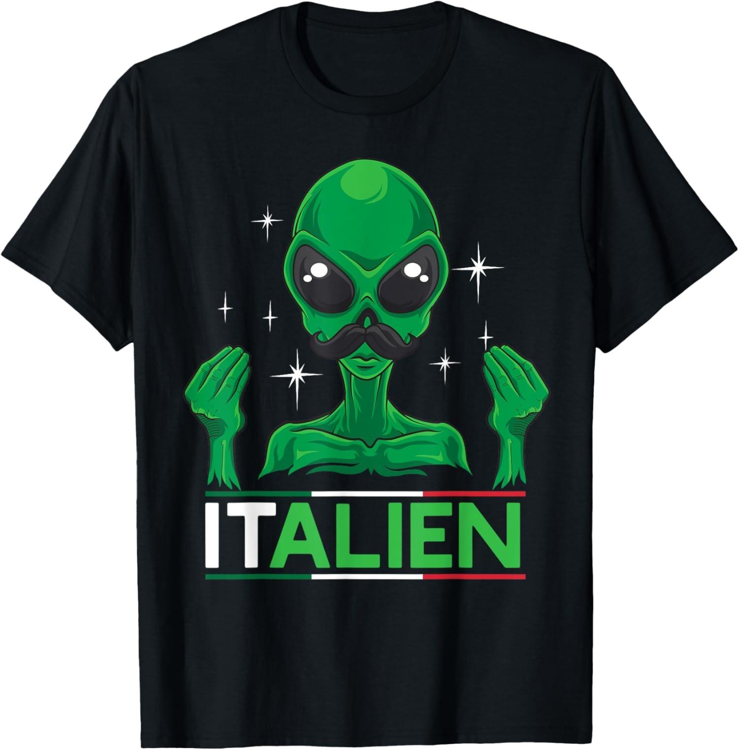 Funny Italian Alien Pun Italy Hand Gesture Unisex T-Shirt S разноцветный