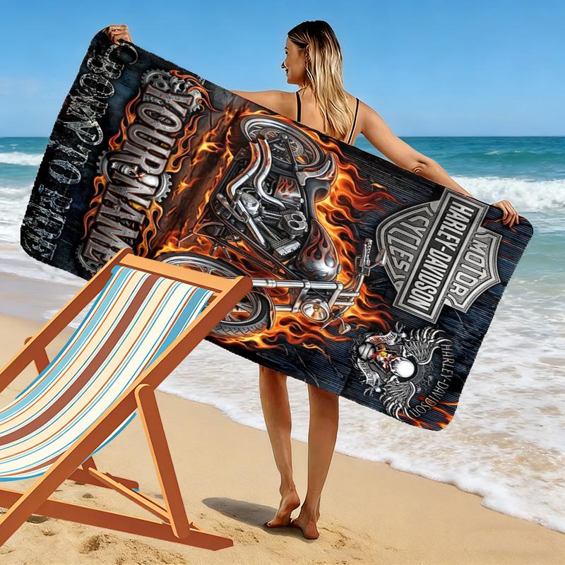 Serviette de plage personnalisée avec impression de motos, grande serviette douce à séchage rapide pour la plage, le camping, la natation