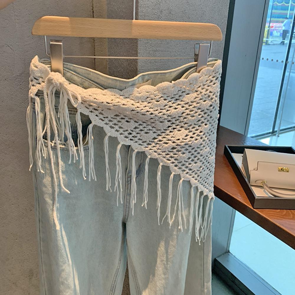 Exotic Tassel Knitted Triangle Scarf Countryside Style Crochet Flower Scarves  Women Style 5