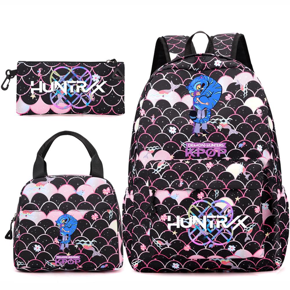 3Pcs/set Anime Cartoon Printed Backpack Handbag Pencil Case for Teenger Student Girl Boy Large Capacity Waterproof Bookbag