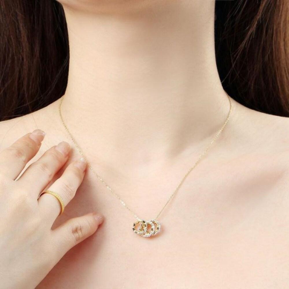 [Onoma] Onm Bijou Holic 92.5 Silver Gold-Plated Triple Ring Cubic Necklace (16462806)