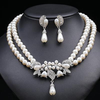 3PC Women's Fashion Wedding Season Imitation Pearl Flower Necklace Earrings Jewelry Set Wedding Date Party Holiday Gift-8916