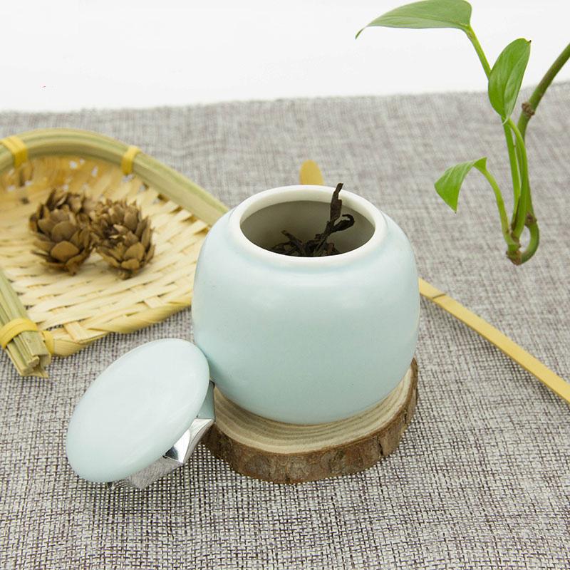 Cilindro Azul Hermético 30g para Matcha Porcelana Mini Té Vacío Contenedor de Almacenamiento Polvo de Matcha Lata de Té Azucarero Tarro de China Decoración