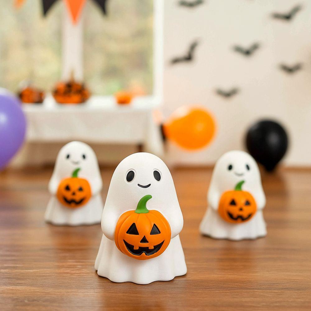 Cute Halloween Ghost Statue Resin Mini Pumpkin Ghost Figurine Realistic Holding Pumpkin Ghost Home Living Room Decor