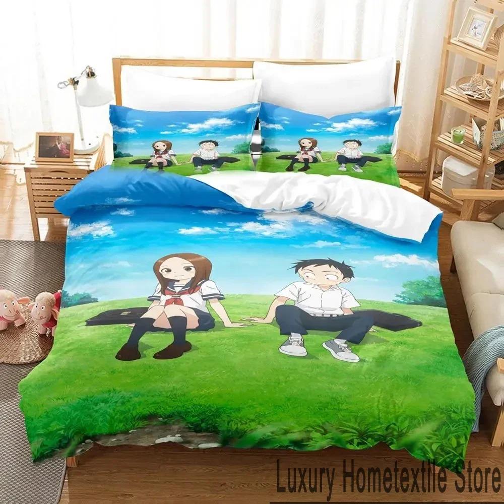 Anime Teasing Master Takagi-san Bedding Set 3D Duvet Cover Bed Set Quilt Cover Pillowcase Comforter King Queen Size Boys Adult