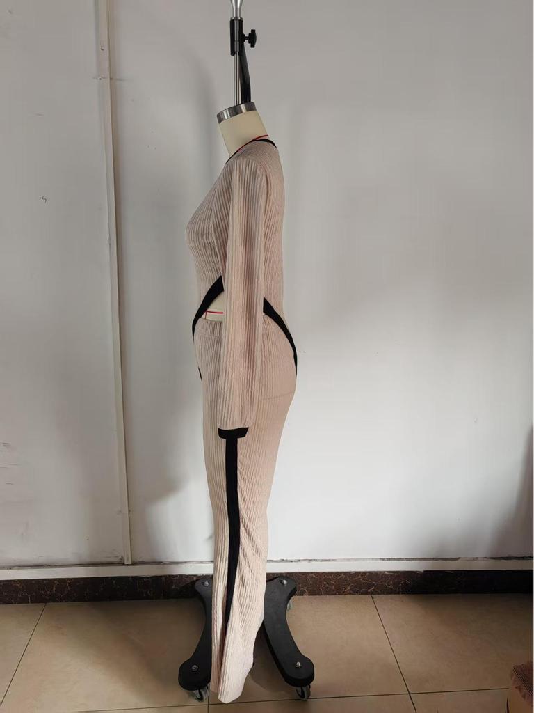 2025 Spring/Summer Women's Color-Block Long-Sleeve T-Shirt & Patchwork Pants Set