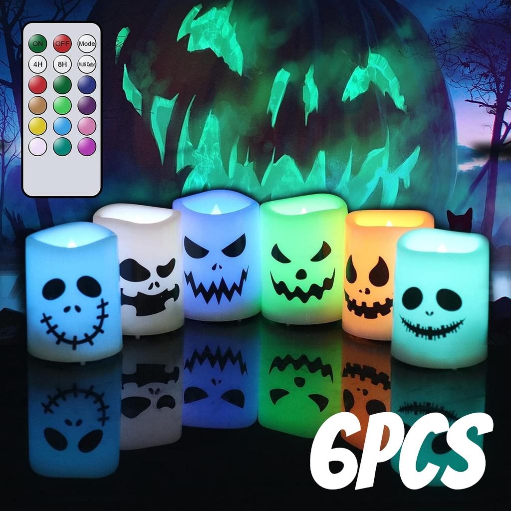 Halloween Flameless Votive Candles Color Changing with Remote Timer, Battery Operated LED Tealight Candles for Halloween Home Decoration Gifts