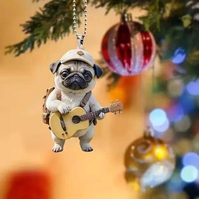New Acrylic Flat 2D Guitar Dog Car Pendant Pendant Pendant Backpack Keychain Mobile Phone Case Pendant Pendant