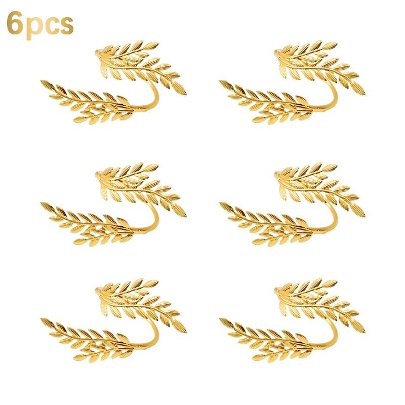 6/12PCSGold Wheat Napkin Ring Metal Leaf Holder for Harvest Festival Fall Thanksgiving Dinner Party Table Decoration Accessories