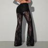 Pantaloni Lunghi da Donna in Pizzo Trasparente a Zampa Slim Fit