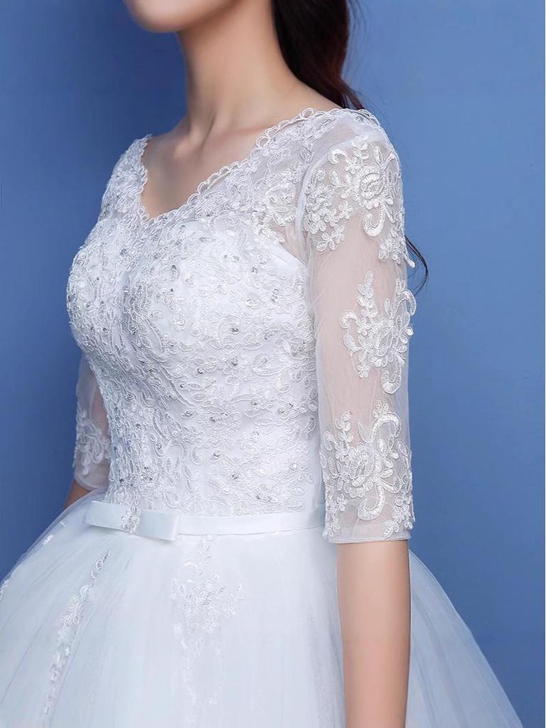 2025 Korejské svatební šaty s odhalenými rameny nadměrné velikosti délky až na zem B55