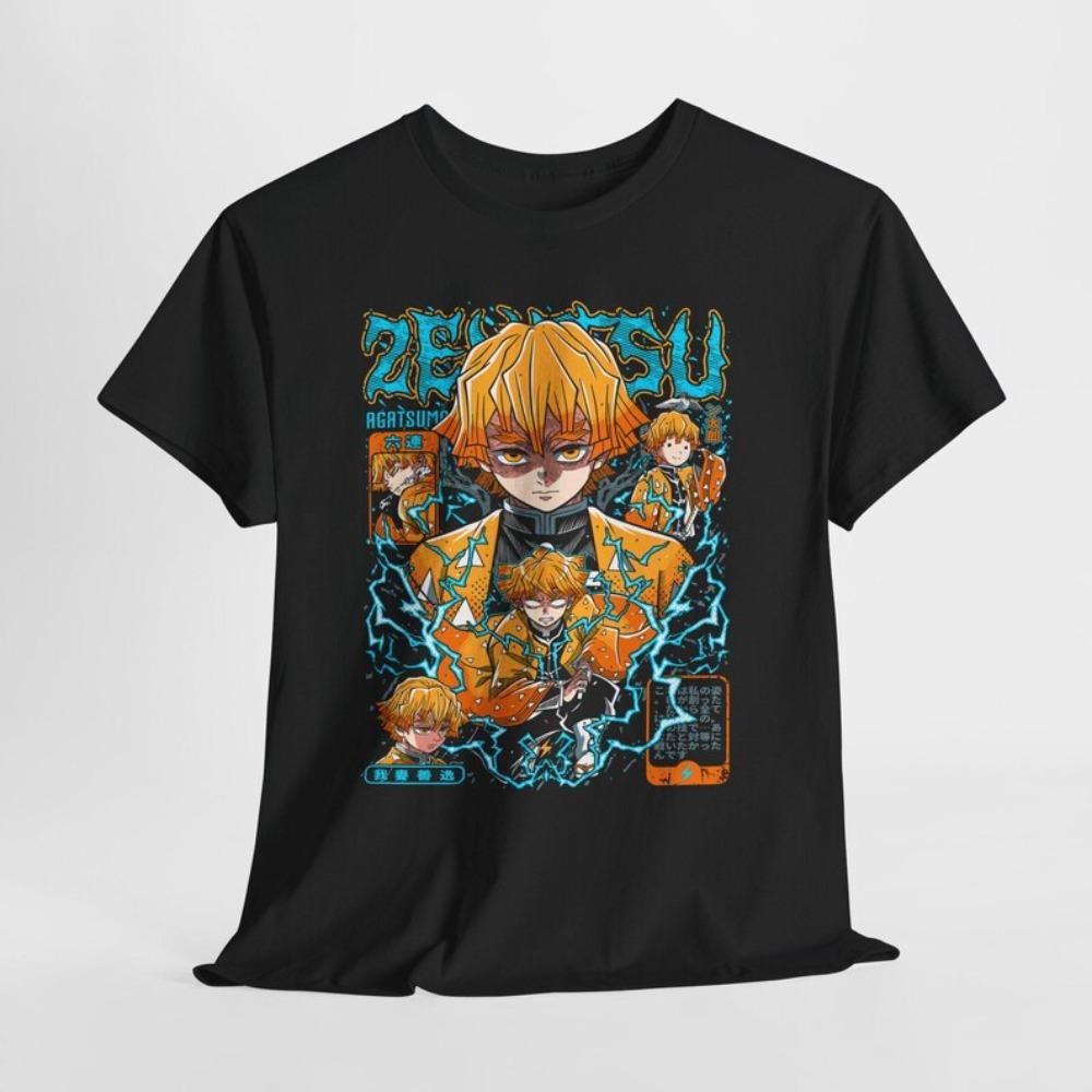 Demon Slayer Zenitsu Agatsuma T-Shirt, Unisex Anime Fan Streetwear Tee, 100% Cotton Casual Short Sleeve Top