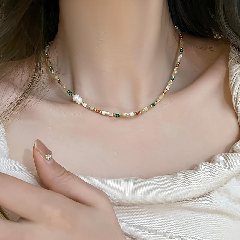 Vintage Imitation Natural Pearl Tourmaline Bead Necklace, Irregular Blue Collarbone Necklace, Women's Banquet Accessories