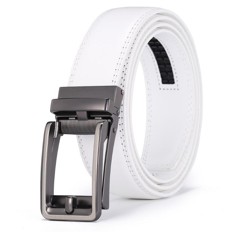 Popular, white automatic button head men's leather belt, men's fashion casual pants belt