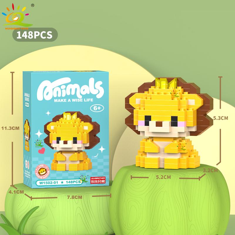 HUIQIBAO Mini Drăguț Anima Micro Blocuri de Construcție 3D Model Diamant LION Cărămizi DIY Jucării de Construcție Oraș pentru Copii Cadou