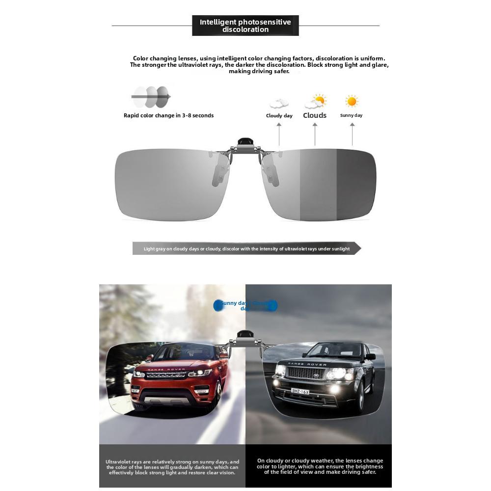 Sunglasses clip type myopia glasses polarized light color-changing sunglasses for men and women driving fishing day and night night vision