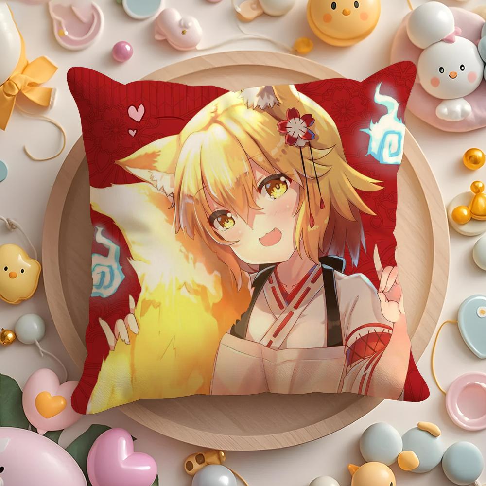 The H-Helpful Fox S-Senko-San Cushion Cover Plush Fabric Soft Double-Sided Printed Sofa Warm Winter Home Gift Pillow Cover
