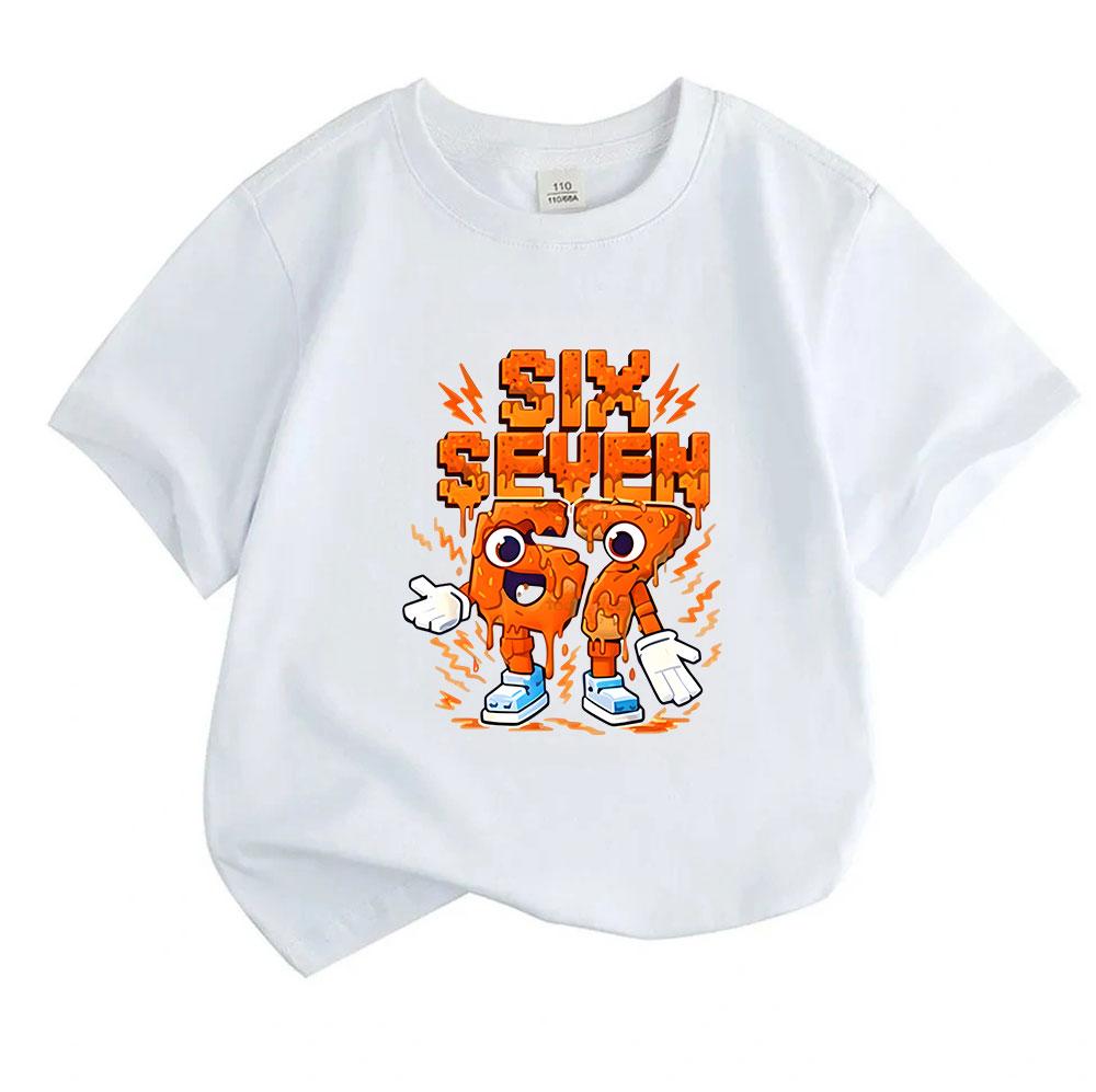 Kids Boys Girls 100% Cotton Crew Neck Short Sleeve T-Shirt, Cartoon 67 Six Seven Drippy Anime Character Print Casual Tee for Children Daily Wear