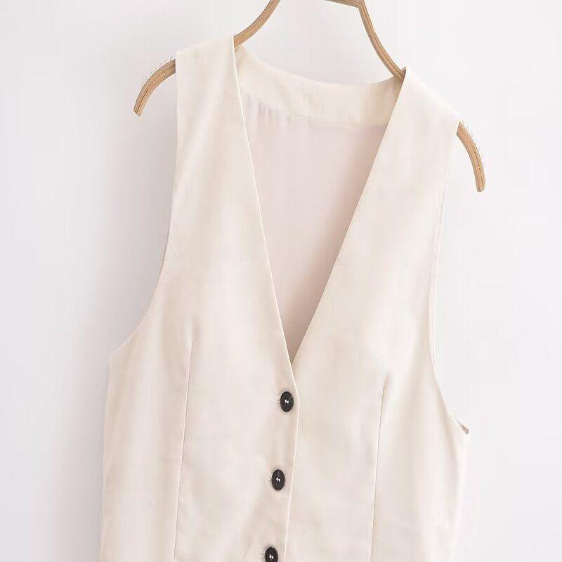 Fashion Style 2024 Summer New Women's Clothing Slit Design Sleeveless V-neck Vest High Waist Shorts 2010797