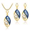 Vintage Gold Plated Crystal Jewelry Set Colored Oil Painting Pattern Eye-shape Pendant Necklace & Earrings