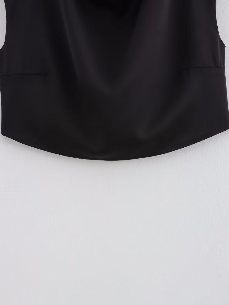 Spring 2025 Women's European & American Cowl Neck Sleeveless Top & Button Midi Skirt Casual Set