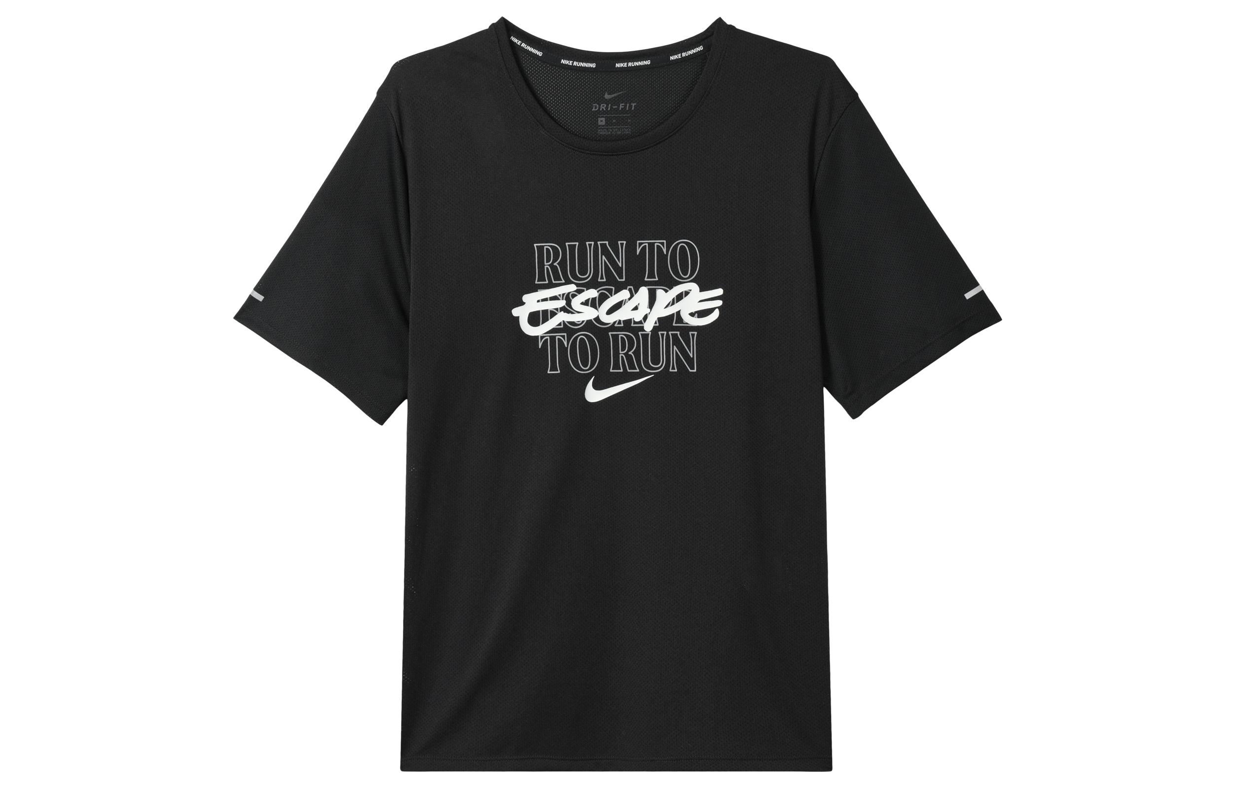 Nike MILER T Shirts Men s Black Crew Neck Moderate Straight Fit DA1182-010 S