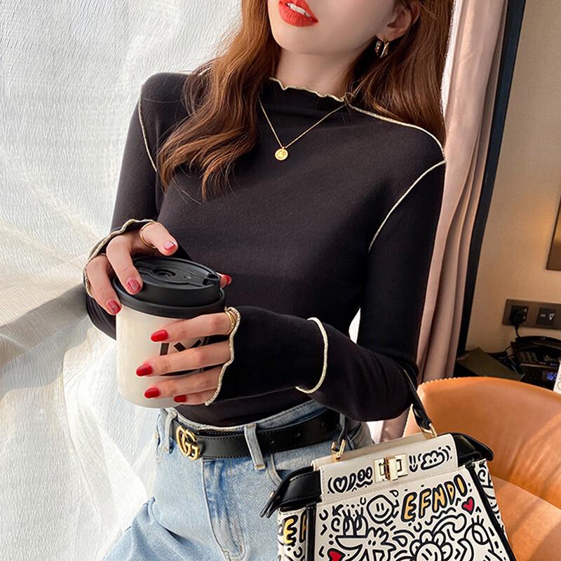 Women's Plush Lined Half-High Neck Long Sleeve Base Layer T-Shirt