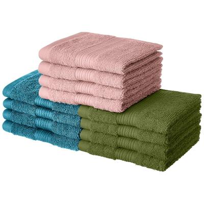 100% Cotton 12 Piece Towel Set, 500 GSM (Turquoise Blue, Olive Green and Baby Pink)
