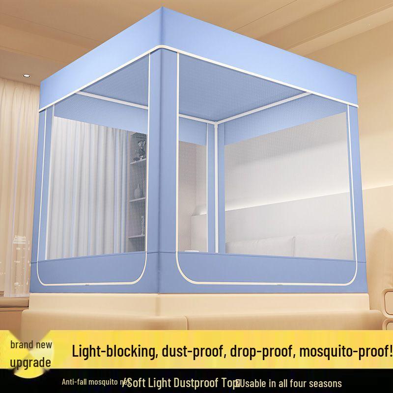 Anti-Fall Mosquito Net and Dustproof Blackout Bed Canopy for Children, Sit-On Style for Single/Double Beds