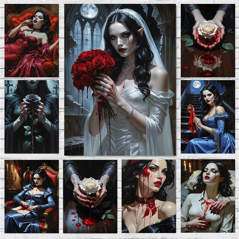 Dark Fantasy Romantic Gothic Vampire Queen Horror Blood Poster Print Wall Art Pictures Canvas Painting Living Room Home Decor