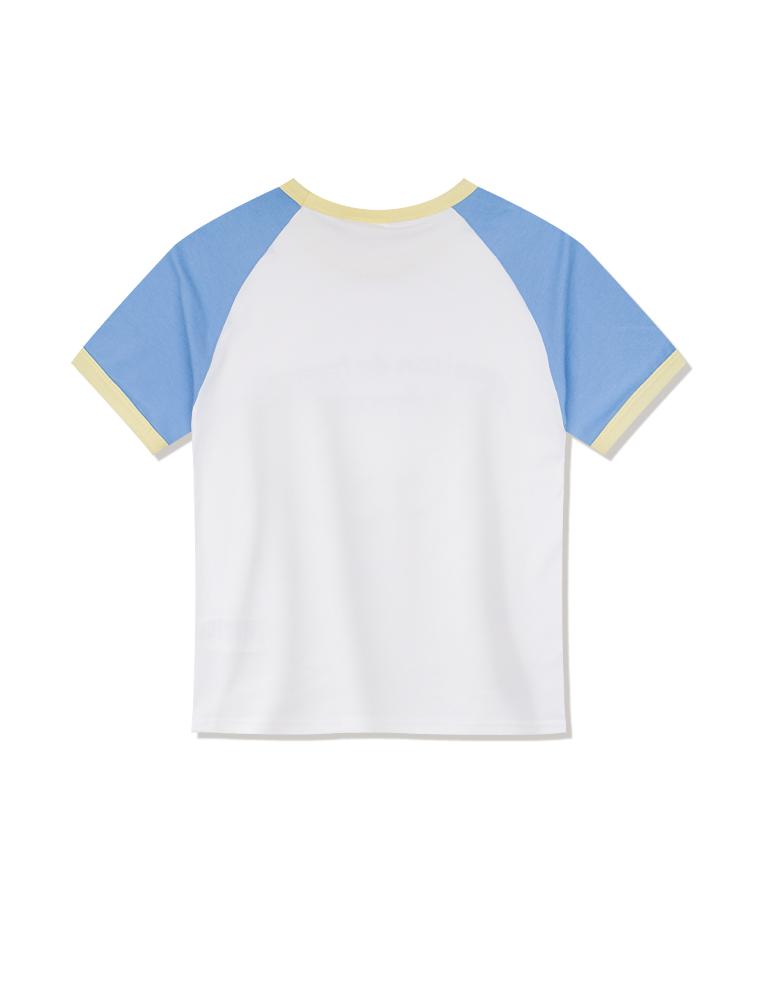 LA MAISON STUDIO Arch Logo Slim Fit Raglan Short Sleeve Whiteblue(Fcg2Ts777W)