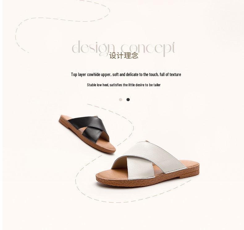2025 Špičkové dámské módní sandály z pravé kůže - Všestranná plochá plážová obuv