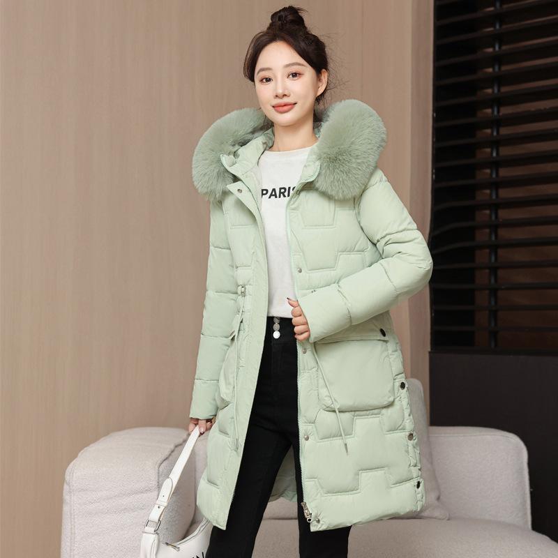 Winter Korean Coat New Korean Version Long Slim Waist Big Fur Collar Padded Jacket Thickened