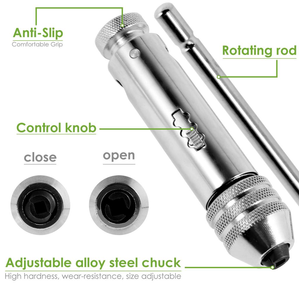 2Pcs T Handle Ratchet Tap Wrench Tap Screw Holder Adjustable M3-8 M5-12 Thread Screw Tap Wrench Workshop Tools Hand Tool