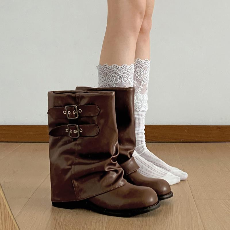 Fashion Cowgirl Boots 2025 Autumn Vintage Western Thick Heels Women Boots Fashion Belt Buckle Slip On Mordern Short Boots Mujer
